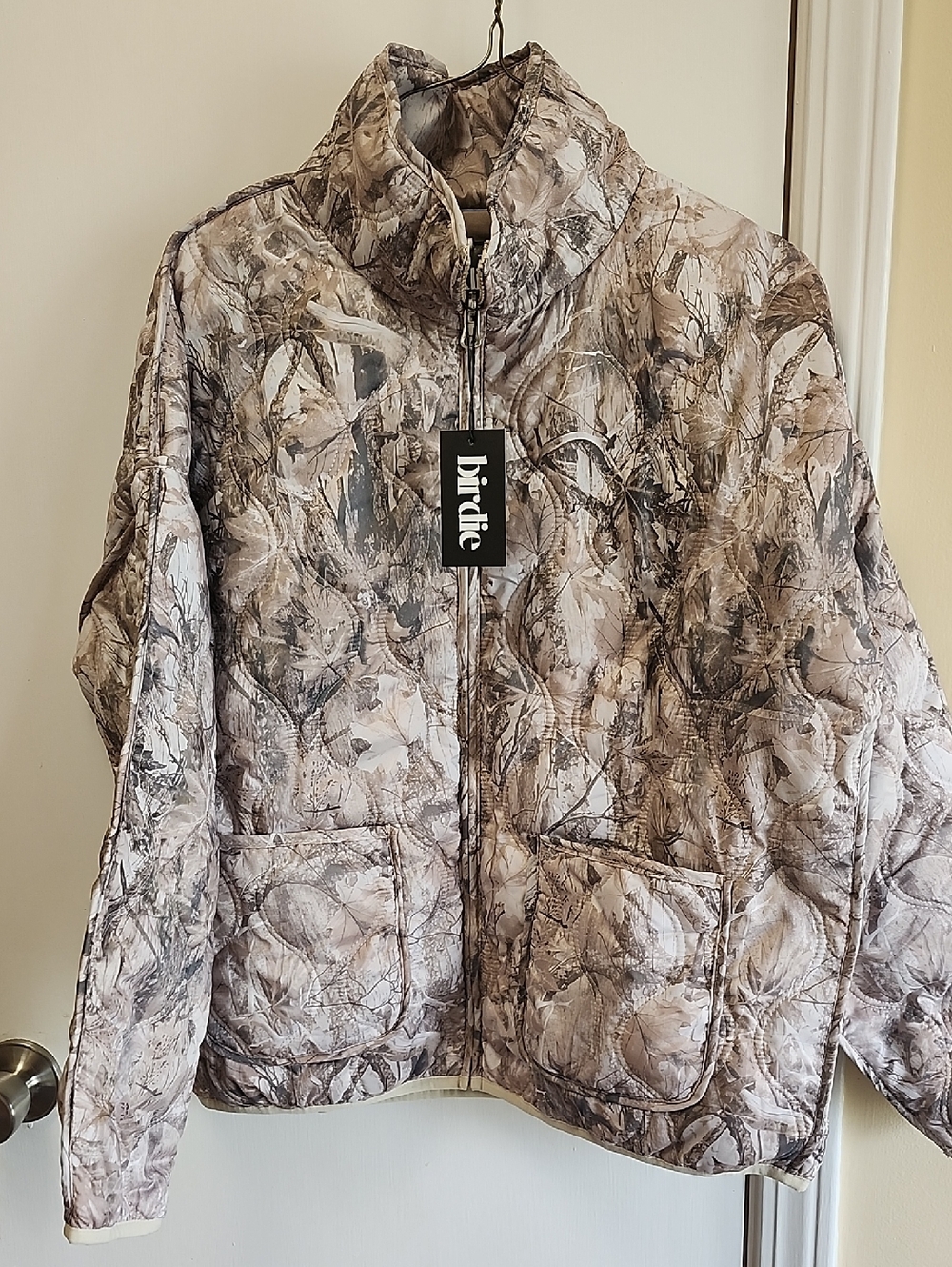 Birdies Neutral Camo Quilted Jacket in Beige and Tan